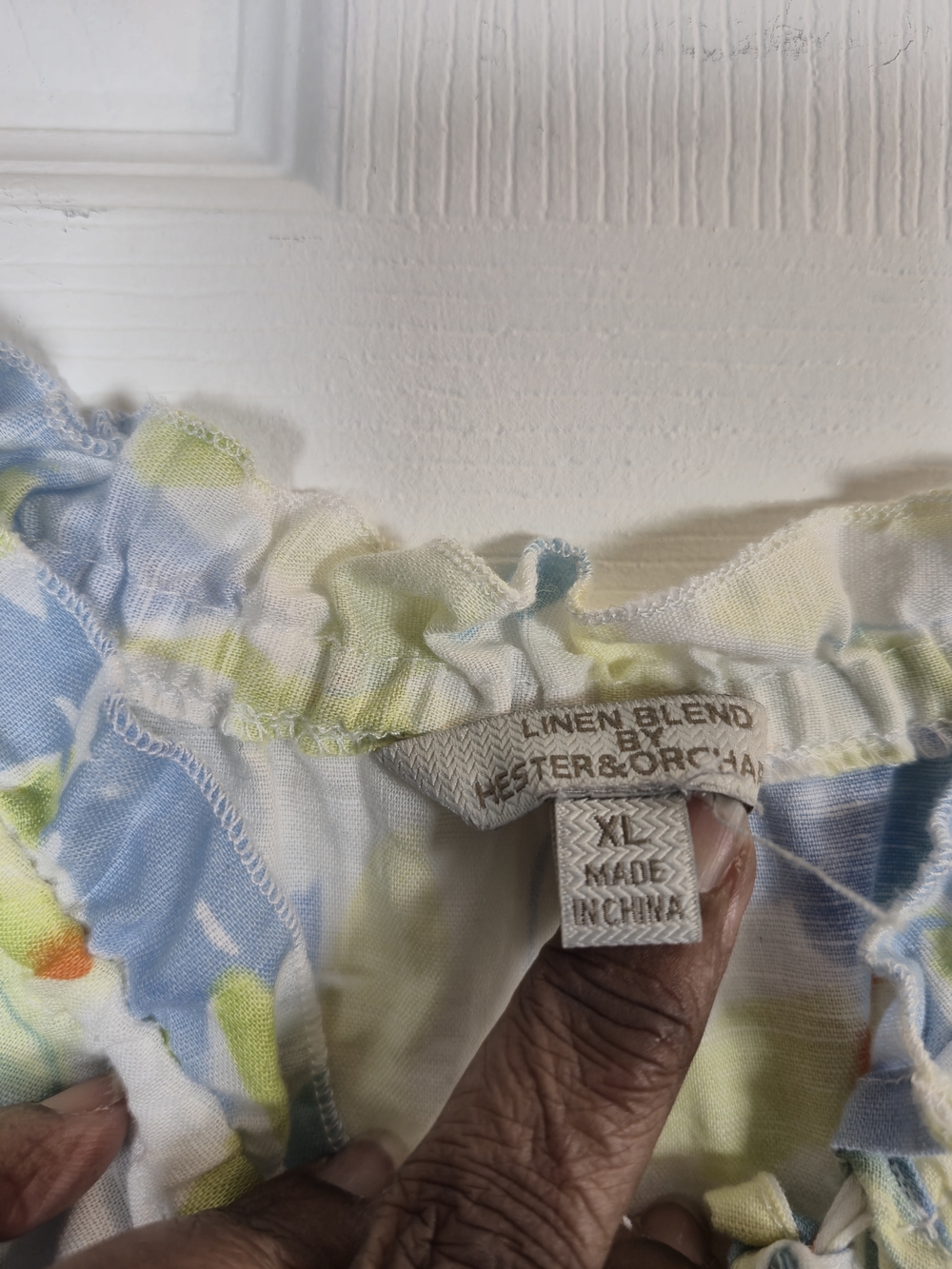 ​Hester & Orchard Floral Linen Blend Peasant Blouse XL Blue Orange Cottagecore - Picture 7 of 7